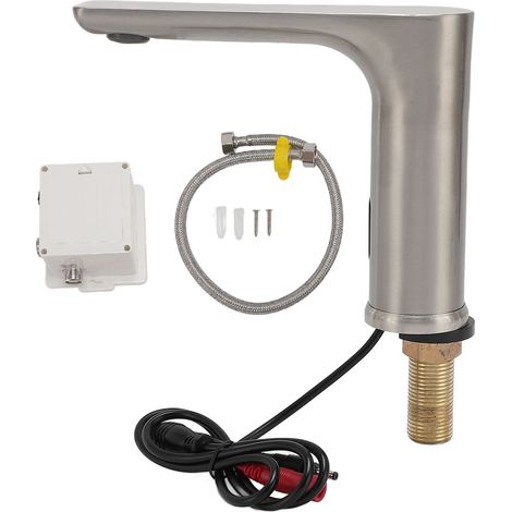 Robinet électronique pour lavabo de salle de bain, sans contact et alimenté par batterie, filetage mâle vertical G1/2, couleur argent. (1/5)