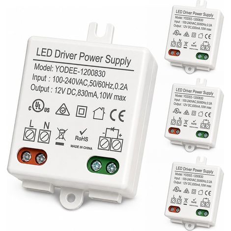 Mini Transfo 12v LED, 4Pcs Transformateur Mini 0-10W, 50-60Hz Transformateur 220v 12v LED, Convertisseur de Tension Bas, LEDDriver pour Rubanet (1/5)