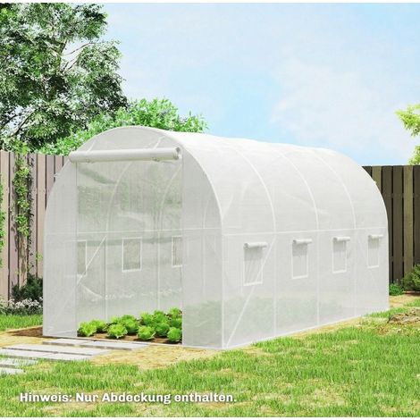 Lona de invernadero 4 x 2 x 2 m de polietileno blanco, 8 ventanas, puerta enrollable OKMYHOME (1/5)