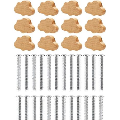 Boutons de commode bohèmes - Lot de 12 boutons de tiroir en hêtre résistant, poignées de commode en bois motif nuage (1/5)