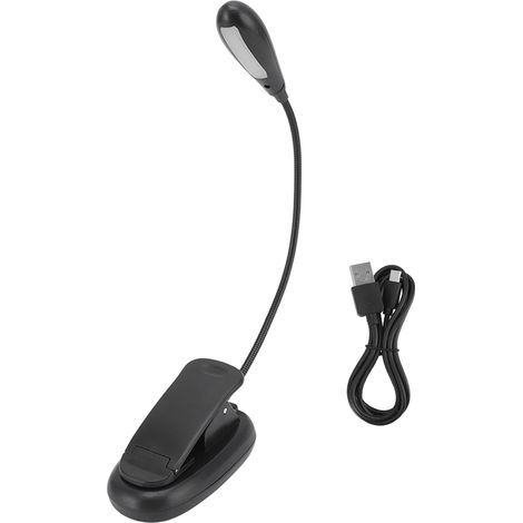 Black clip-on table lamp with 9 levels, 7 lights, foldable, flexible, gooseneck, USB rechargeable LED, reading lamp (1/5)