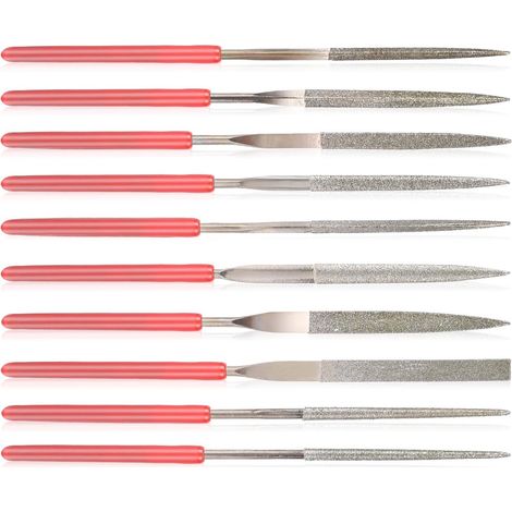 Elkuaie File Set - Lime Diamant - 10 pièces avec Outil d'ébavurage Rond Carré Plat et en Forme de Couteau - 10 Pièces - Pour Bijoux et Céramique Rouge (1/5)