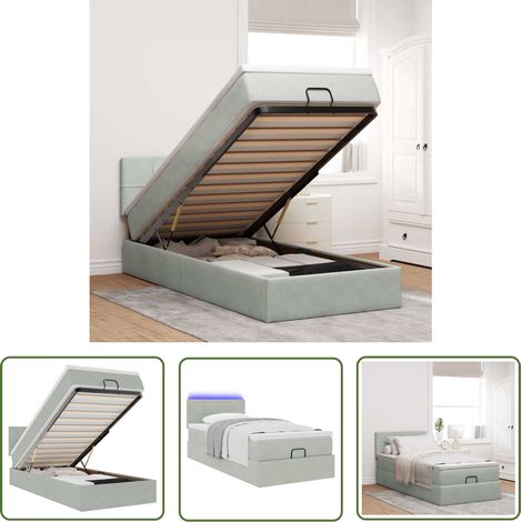 vidaXL Ottoman-Bett mit Matratze & LEDs Hellgrau 100x200 cm Samt (1/5)