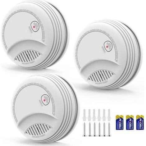 3 Rauchmelder nach EN14604-Standard – Feueralarm 85 dB, 9-V-Wechselbatterie enthalten, Warnung bei niedrigem Batteriestand, keine Fehlalarme, Test- und Stummschaltfunktion (3 Stück) - (1/5)