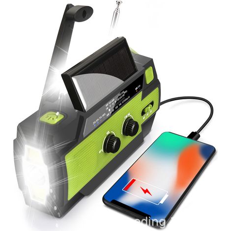 royaluxe - Radio d'urgence Météo 2000mAh (modèle A1) Solaire/manivelle/à Piles Chargeur de Batterie Portable avec AM/FM, Lampe de Poche LED, Alarme SOS pour la Randonnée et l'extérieur (1/3)