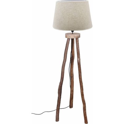 lampe sur pied trépied bois naturel et abat jour beige élégant - bois naturel et beige doux (1/3)
