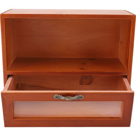 Caja de almacenamiento de escritorio de madera maciza con cajón transparente, dimensiones: 30 x 11,5 x 23 cm.