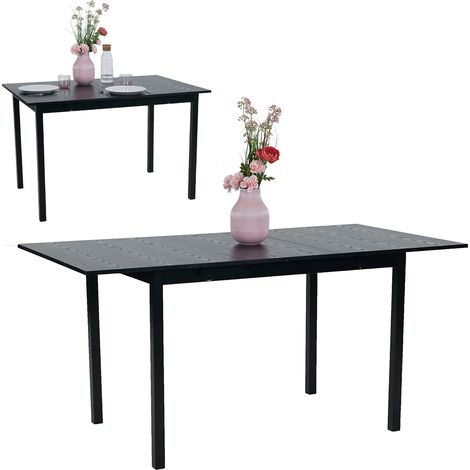 Meubles Cosy – Table de salle à manger extensible industrielle 4 à 6 personnes – Plateau en bois MDF noir – Pieds en métal noir – Dimensions 120/160 x 80 x 75 cm (1/7)