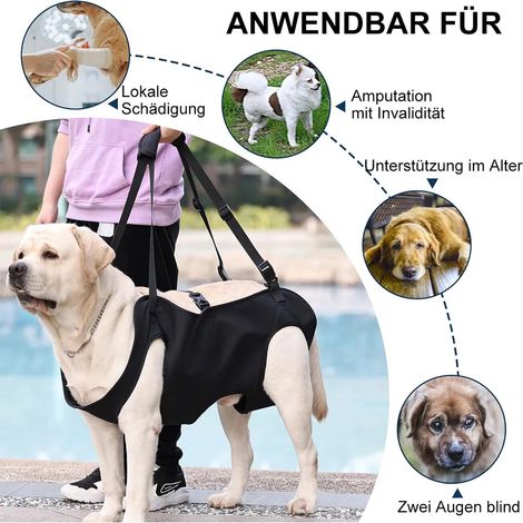Hundegeschirr – Verstellbares Rehabilitationsgeschirr, geeignet für ältere und genesende Hunde, bietet Unterstützung für Hunde mit Gelenkproblemen – Schwarz, Größe S