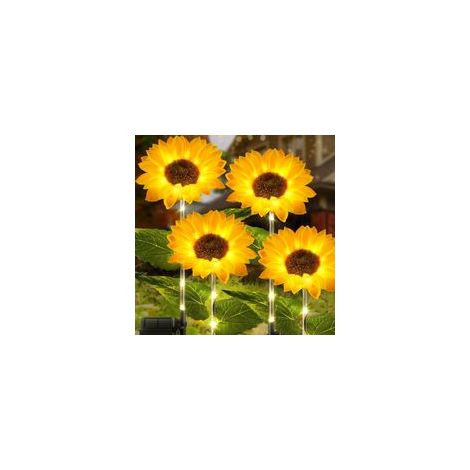4er-Set Solar-Lichterketten mit Sonnenblumenmotiven für den Garten, inklusive Stielen, wasserdicht (IP65), ideal für Weihnachtsdekorationen im Freien, auf Rasenflächen und Terrassen. – Crezuo