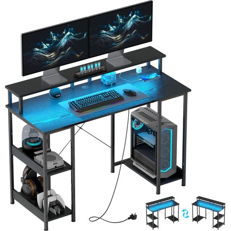 HOMCOM Computer Desk Reversible Home Office Desk with Storage Black