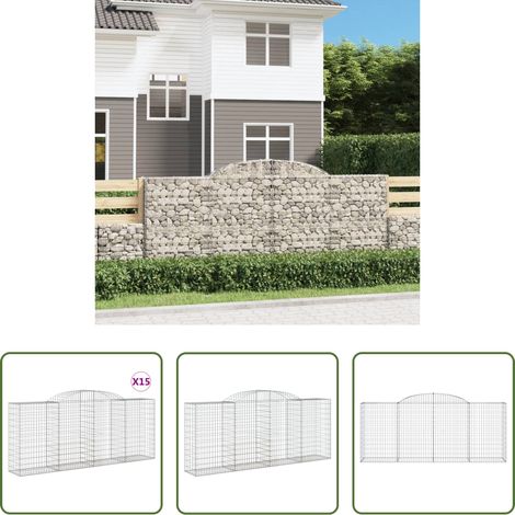 Schalldämmung -  Gabionen mit Hochbogen 15 Stk 300x50x120/140cm Verzinktes Eisen (1/5)