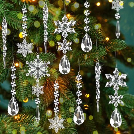Décorations en Cristal pour Sapin de Noël Arbre Ornements Flocons Neige Suspendus Nouvel an Décoration d'hiver Lot de 16 (1/5)