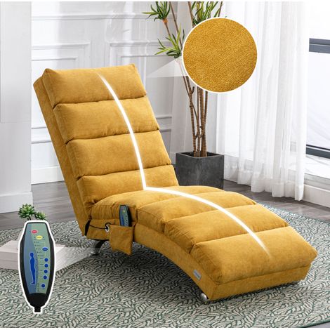 Chaise longue fixe 55x148x84 cm jaune moutarde en lin avec soutien ergonomique et vibration douce (1/5)