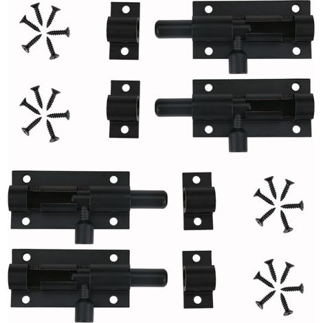 4 Pièces Verrou Targette de Porte, Loquet de Porte à Boulon, Loquet Coulissant Noir, Loquet Avec Vis