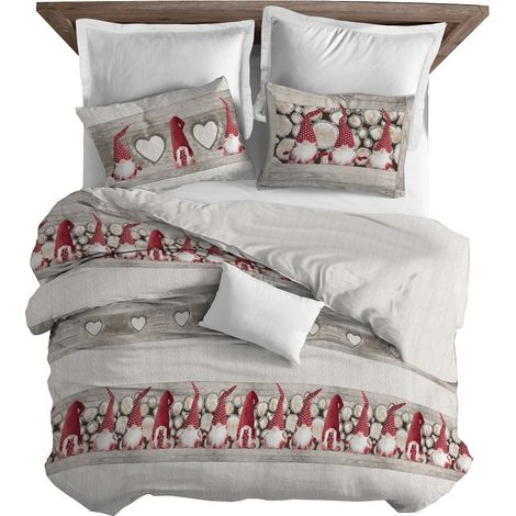 Copripiumino made in italy fantasia Gnomi 100% cotone Rosso - Matrimoniale (1/2)
