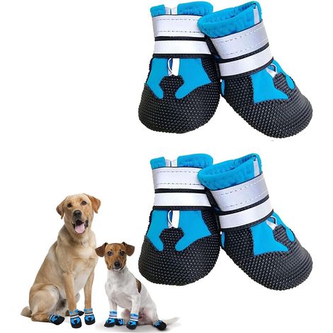 Stivaletti per cani, set da 4, antiscivolo, impermeabili e protettivi per cani di taglia media e grande (L, blu) (1/5)