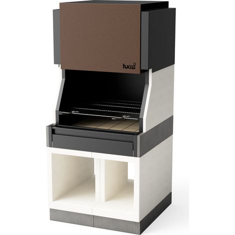 TUOZI - Barbacoa de Obra para Leña y Carbón Modelo KITAWAY La Valenciana (Gris/Blanco - 100 x 100 x 220 cm) REF: T01091 - Uso en Exteriores (1/5)