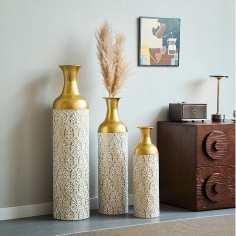 Vaso da pavimento set da 3 50/66/83 cm in metallo oro, moderno, salvaspazio per soggiorno FloraGrace (1/5)