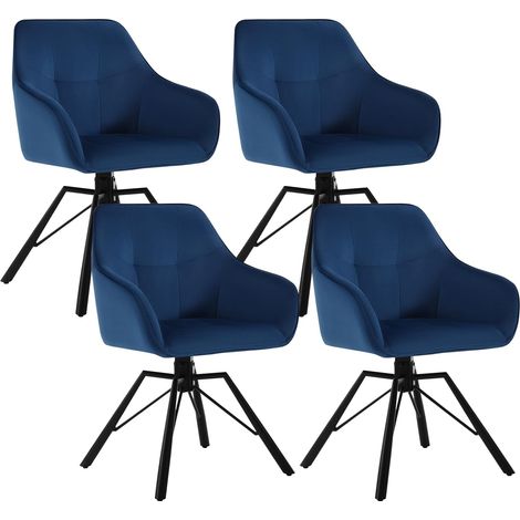 Woltu – Lot de 4 chaises pivotantes 360° – Velours moelleux et métal – Accoudoirs et dossier confortables – Capacité de charge 150 kg – Bleu