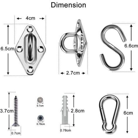 M6 sun sail fixing kit, 42-piece stainless steel fixing material for rectangular and triangular sun sails