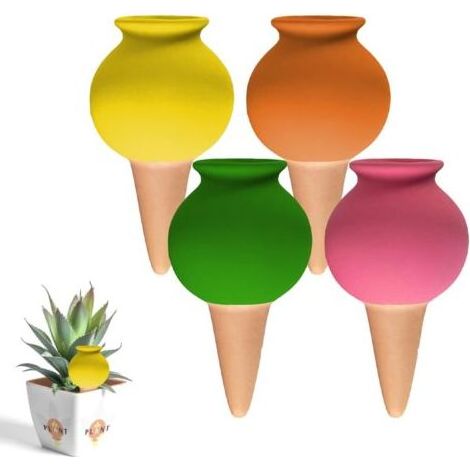 Lot de 4 Arrosage Bouteille, Cône D'arrosage pour Plantes en Terre Cuite, Systeme de l'eau Automatique Piquets d'irrigation Goutte À Goutte pour Plantes d'intérieur d'extérieur en Vacances (1/5)