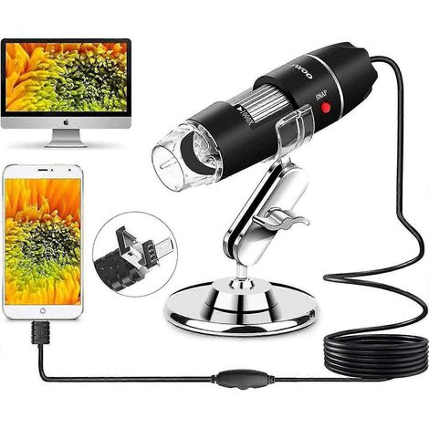 Microscope USB 2.0 à 8 LED, microscope numérique, endoscope avec grossissement de 40 à 1000x, mini-caméra intégrée, adaptateur OTG et support métallique, compatible Mac (1/5)