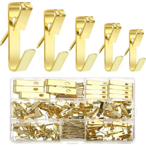 Metall-Wandhaken-Set mit Nagelset, Wandfotohalter, Bilderrahmenaufhänger für Bilderrahmen, Spiegelbefestigung, Wanddekoration (Goldfarben)
