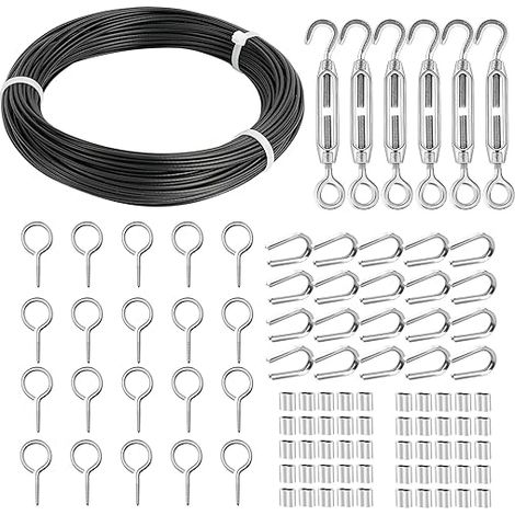 Cable Acier Acier Inoxydable Noir Gainé Tendeurs Crochets Suspension Support Plante Grimpante Exterieur Grillage Cloture (1/2)