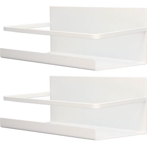 2er-Set magnetische Gewürzregale, platzsparend, aus Eisen, mit 4 abnehmbaren Haken zur Aufbewahrung von Gewürzen, Flaschen und Olivenöl, weiß (1/5)