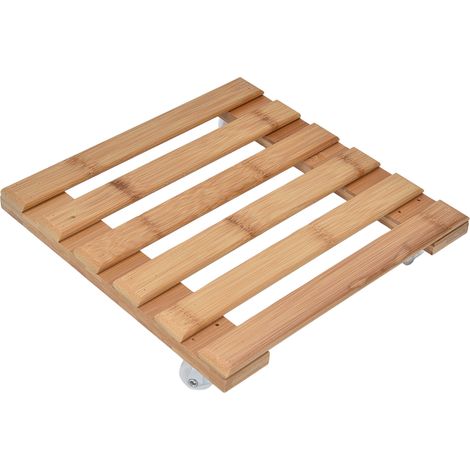 360° beweglicher Bambus-Pflanzenständer, kleiner quadratischer Ständer 25x25 cm mit Lenkrollen (Schraubendreher wird zufällig mitgeliefert) (1/5)