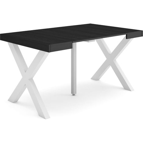 Skraut Home - Mesa Consola extensible, Mesa comedor plegable, 140, Para 6 comensales, Patas madera maciza, Estilo Moderno, Negro (1/5)