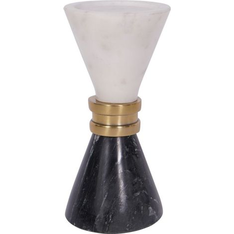 Ravello Candle Holder - Aluminium/Marble - L10 x W10 x H25 cm - Black/White