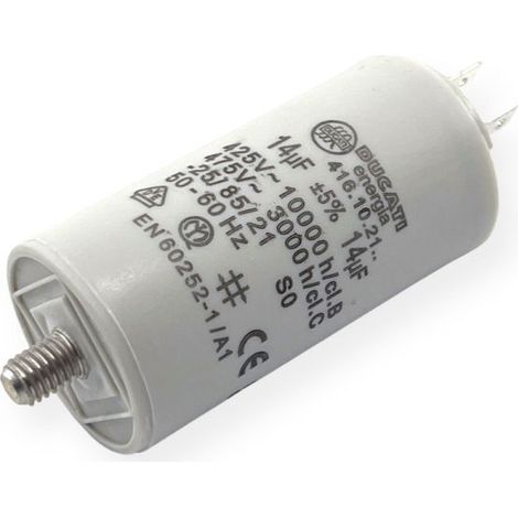 Ducati Energia – Condensateur permanent 14µF cosses Faston 6,3mm – Ø36x70mm – Pour moteurs électriques 220V et pompes – Homologué VDE EN60252-1 (1/3)