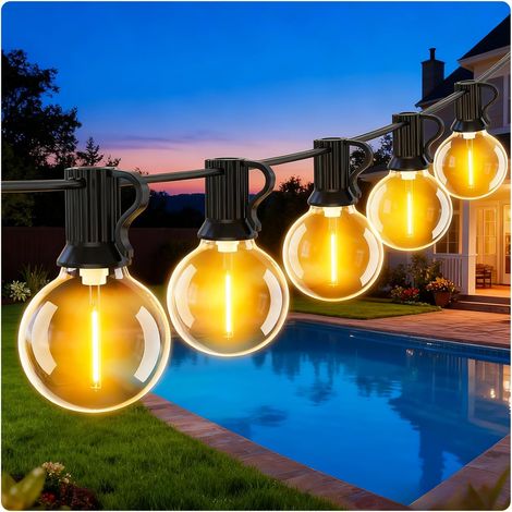 Guirlande Lumineuse Exterieure Guinguette-9M - Extérieure Lumières Ampoules LED G40 Incassable Étanche Guirlande Guinguette Connectable pour Terrasse Jardin Intérieur lumiere Balcon Blanc Chaud