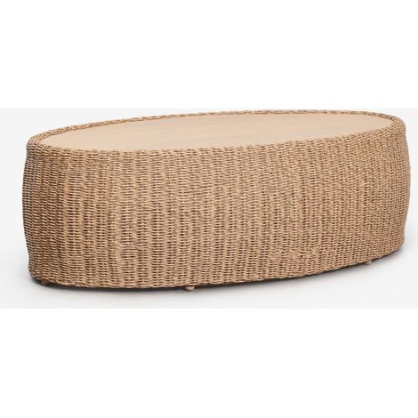 SKLUM Ovaler Gartentisch 105x60 cm aus Akazienholz und synthetischem Rattan Clarnyx Natürlich                                  
