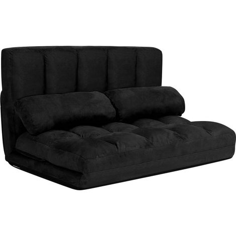 2-Sitzer Bodensofa mit 2 Kissen, verstellbar, als Bett nutzbar, Schwarz (1/5)
