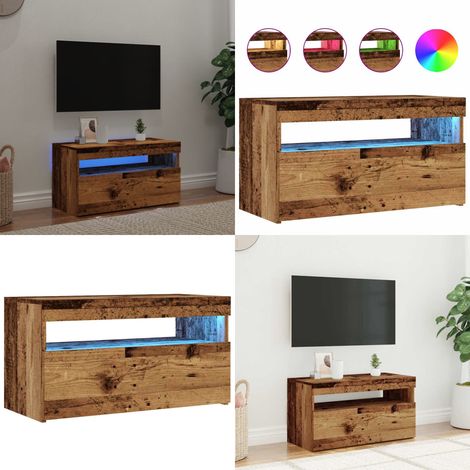 vidaXL Meuble TV avec lumières LED vieux bois bois d'ingénierie