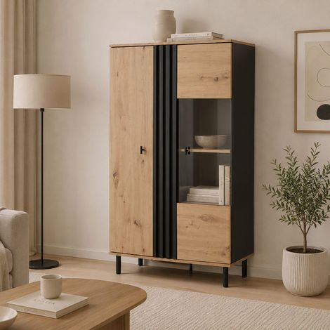 Vitrina Lafasoli, Mueble Expositor 6 Estantes, 2 Puertas, con Patas, 90x40x149h cm Marrón Roble Nodo (1/4)