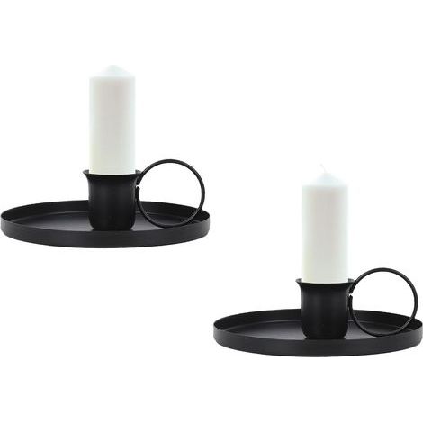 Vintage-Kerzenständer, 2 Stück, Metall-Kerzenhalter, schwarze Kerzenhalter mit Griff und Tablett, Retro-Kerzenleuchter, Tischdekoration für Weihnachten, Halloween, Hochzeitszeremonie, Geburtstag (Turm (1/5)