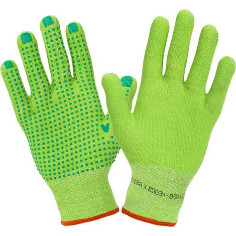 Guantes protectores resistentes a los cortes, fabricados en poliamida, poliéster, elastano y fibra de vidrio con puntos de PVC, color verde claro, punteados, con buen agarre y flexibles (talla 8).