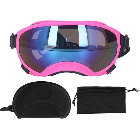Lunettes de chien anti-UV PC, cadre rose verres bleus, protection éolienne ventilée confortable pour chiot animal de compagnie. (1/5)
