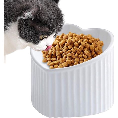 Ciotola rialzata in ceramica per gatti con funzione anti-vomito. Ciotole piatte, delicate sui baffi del gatto, per una digestione ottimale. (1/5)