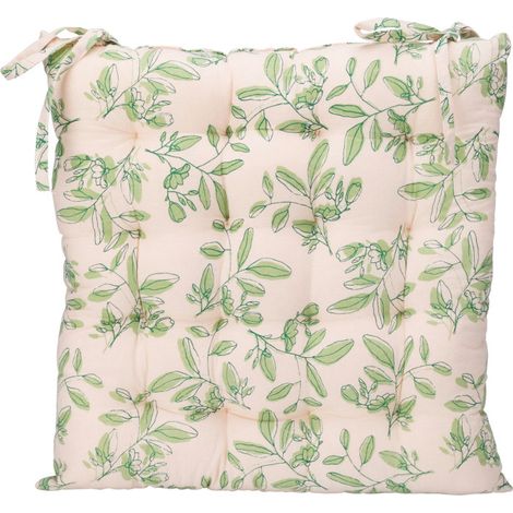 Coussin de chaise beige et vert feuillage 40x40cm (1/3)