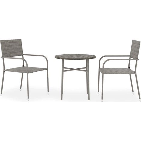 Maison Exclusive - 3-tlg. Garten-Essgruppe Poly Rattan Grau (1/5)