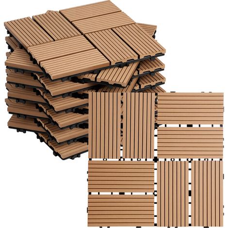 Wolketon WPC Terrassenfliesen 30x30 cm Teakfarben 22 Stück 2 m² Klickfliesen Garten Balkon (1/5)