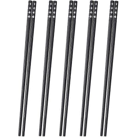 Baguettes réutilisables, lot de 5 paires de baguettes en fibre de verre, baguettes chinoises, antidérapantes, faciles à utiliser - Noires (1/5)