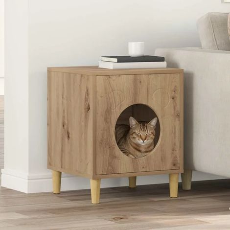 Maison pour chat, en chêne massif, fabriquée à la main, 42,5 x 40 x 53 cm
