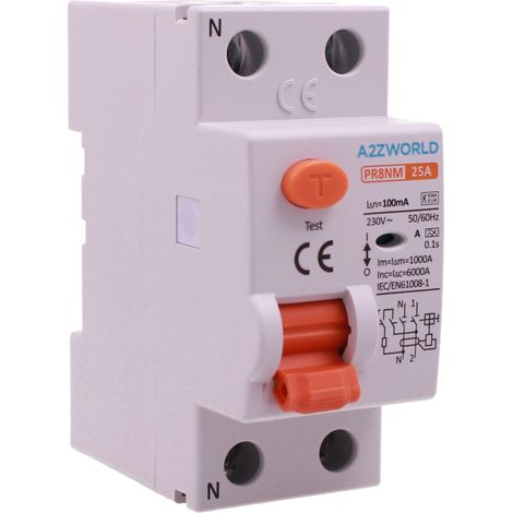 RCCB Interruttore Differenziale Puro Tipo A 1P+N 2M 6000A 100mA 0.1A AC 230V IP20 IEC61008-1 PR8NM, Corrente Disponibili 25A 40A 63A  (25A)