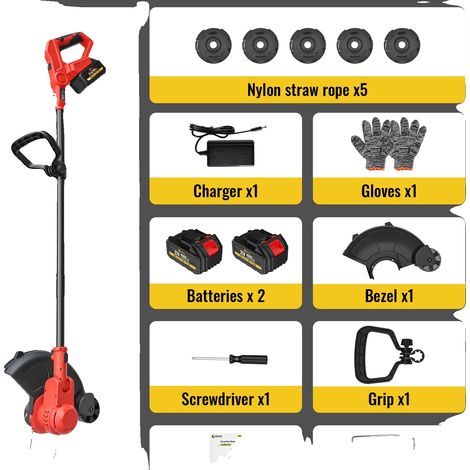Desbrozadora, sin cuchillas, motor potente, color rojo, 2 baterías, enchufe europeo de 220V-240V. (1/2)